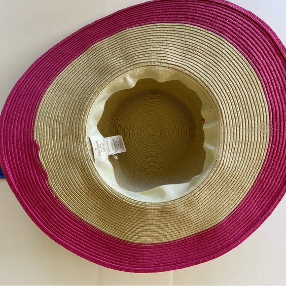 Kate Spade Pink/Beige Wide Brim Sun Hat with Floral Accents 👒☀️ One Size - Picture 11 of 12